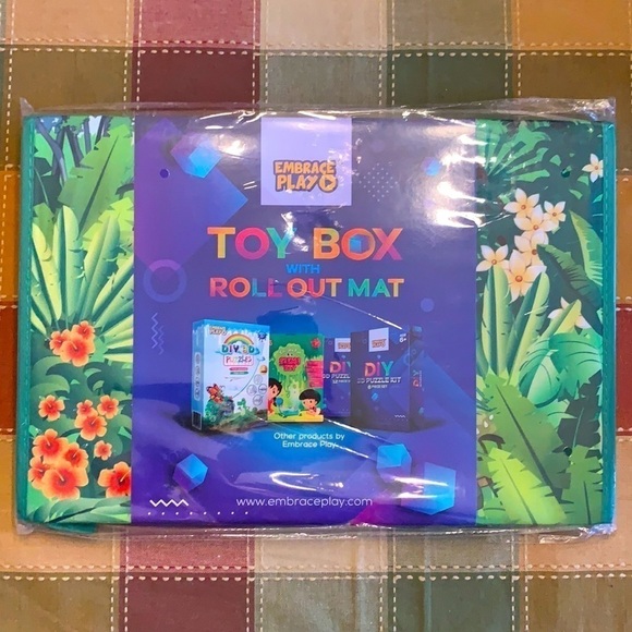 Brand New 2 in 1 Collapsible Toy Storage Box with Roll Out Play Mat Jungle Theme - Picture 1 of 8